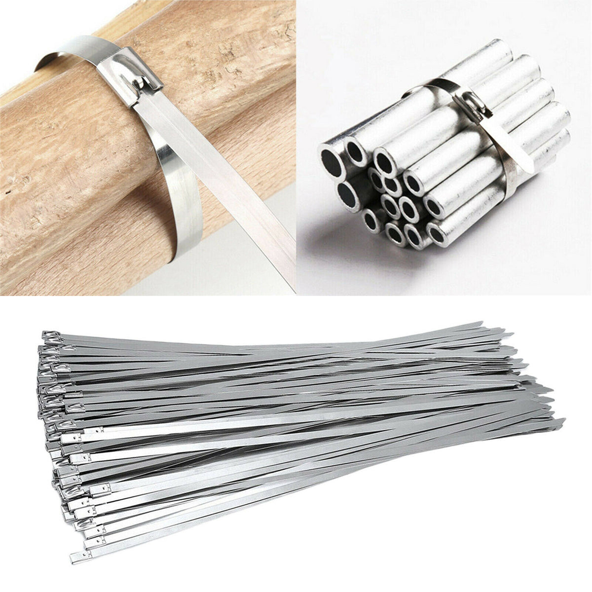 100 Count Stainless Steel Cable Ties Self Locking Zip Ties 4.6x200mm