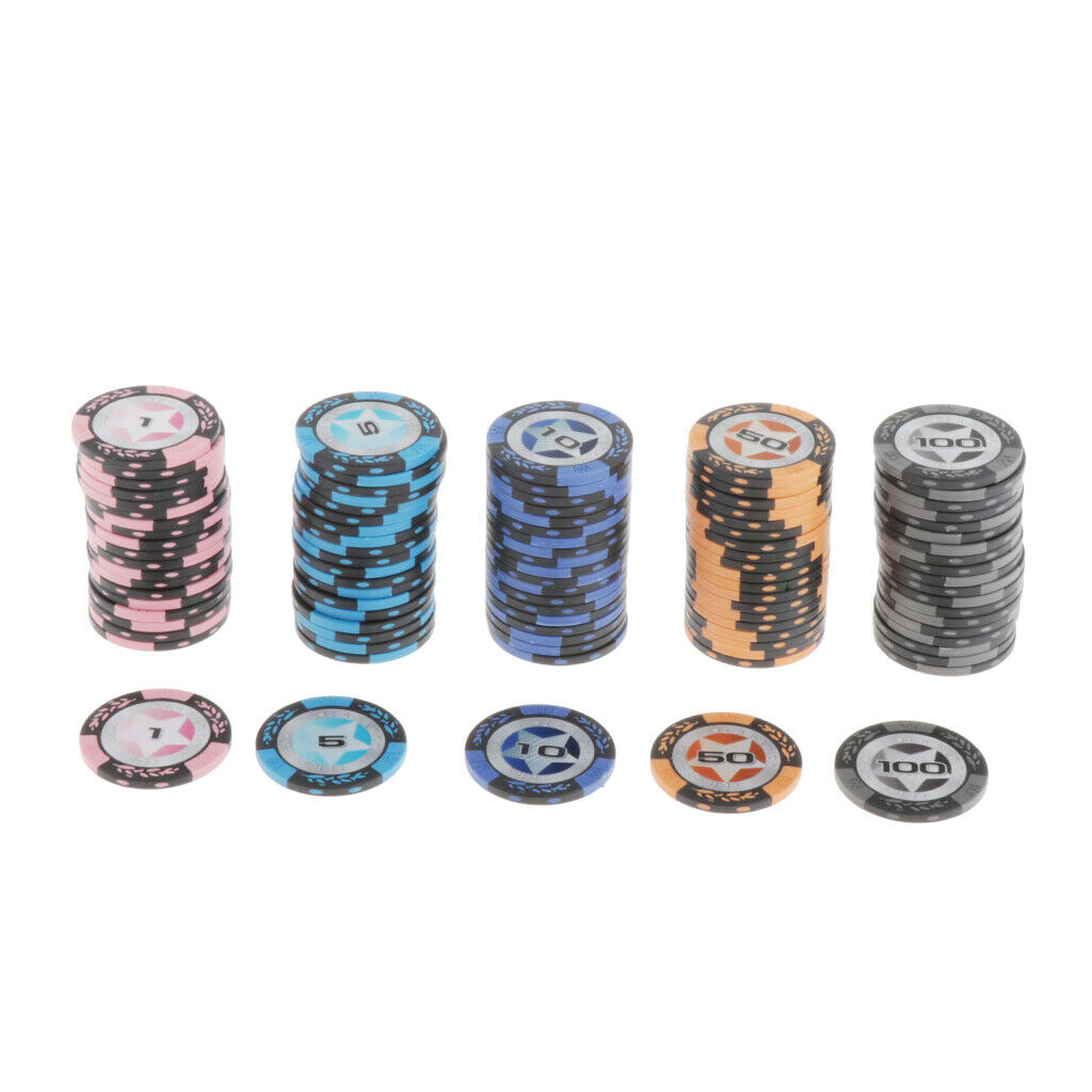 100pcs Chips Wheat Poker Chips Set Casino Game Token Caly Chip 1 5 10 50 100