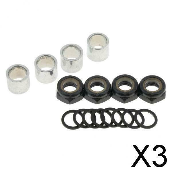 3X Skateboard Longboard Truck Speed Kit Axle Speed Washers Nuts Spacer Black