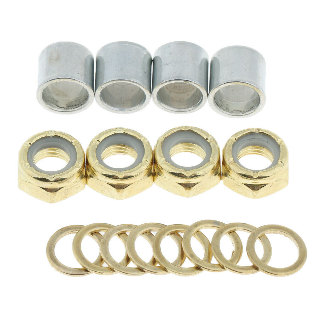 16Pcs Spacer Longboard Nuts Axle Speed Washers Cruiser Hardware Part Golden