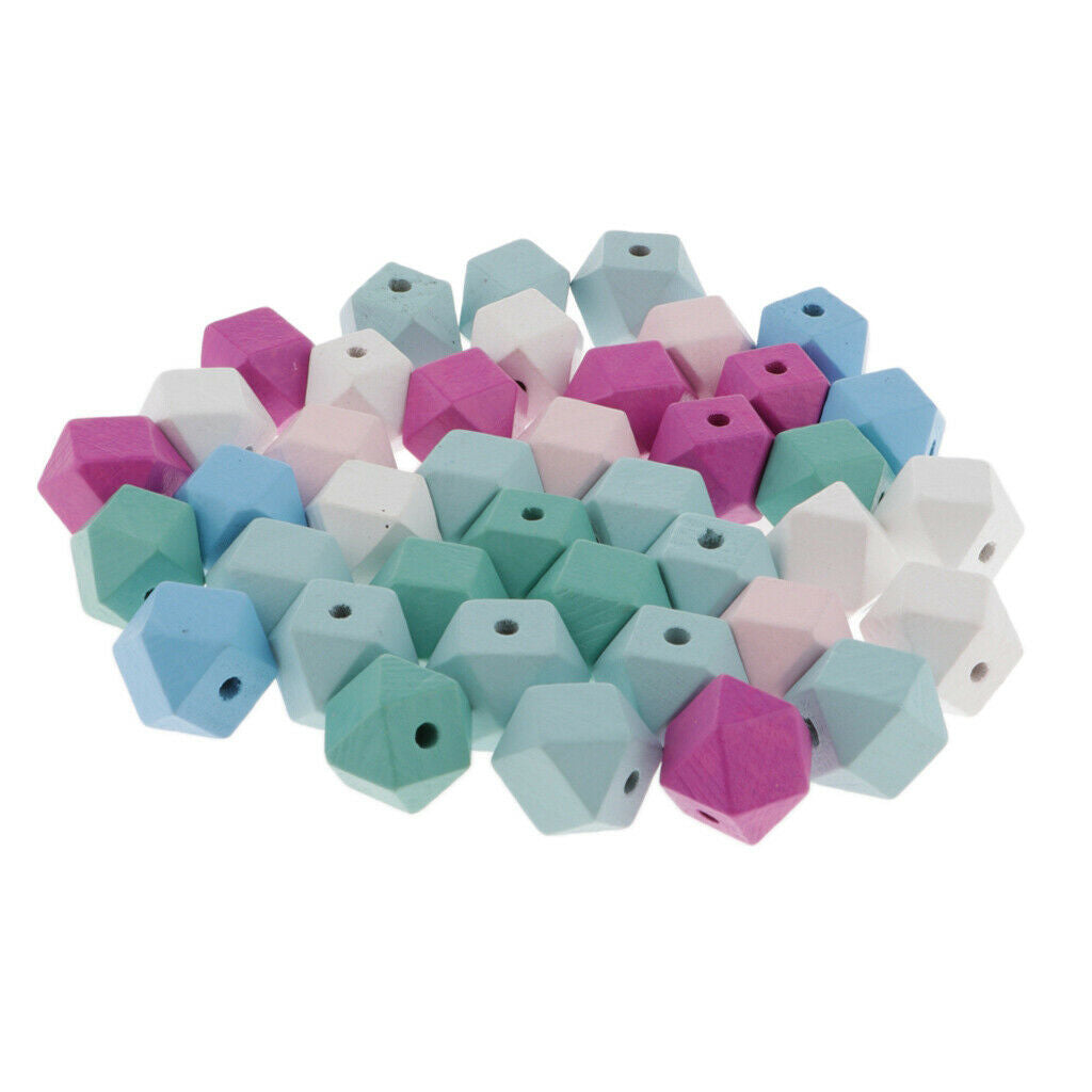 40x Wooden Spacer Beads Painted Wooden Octagon Charms DIY Findings Crafts