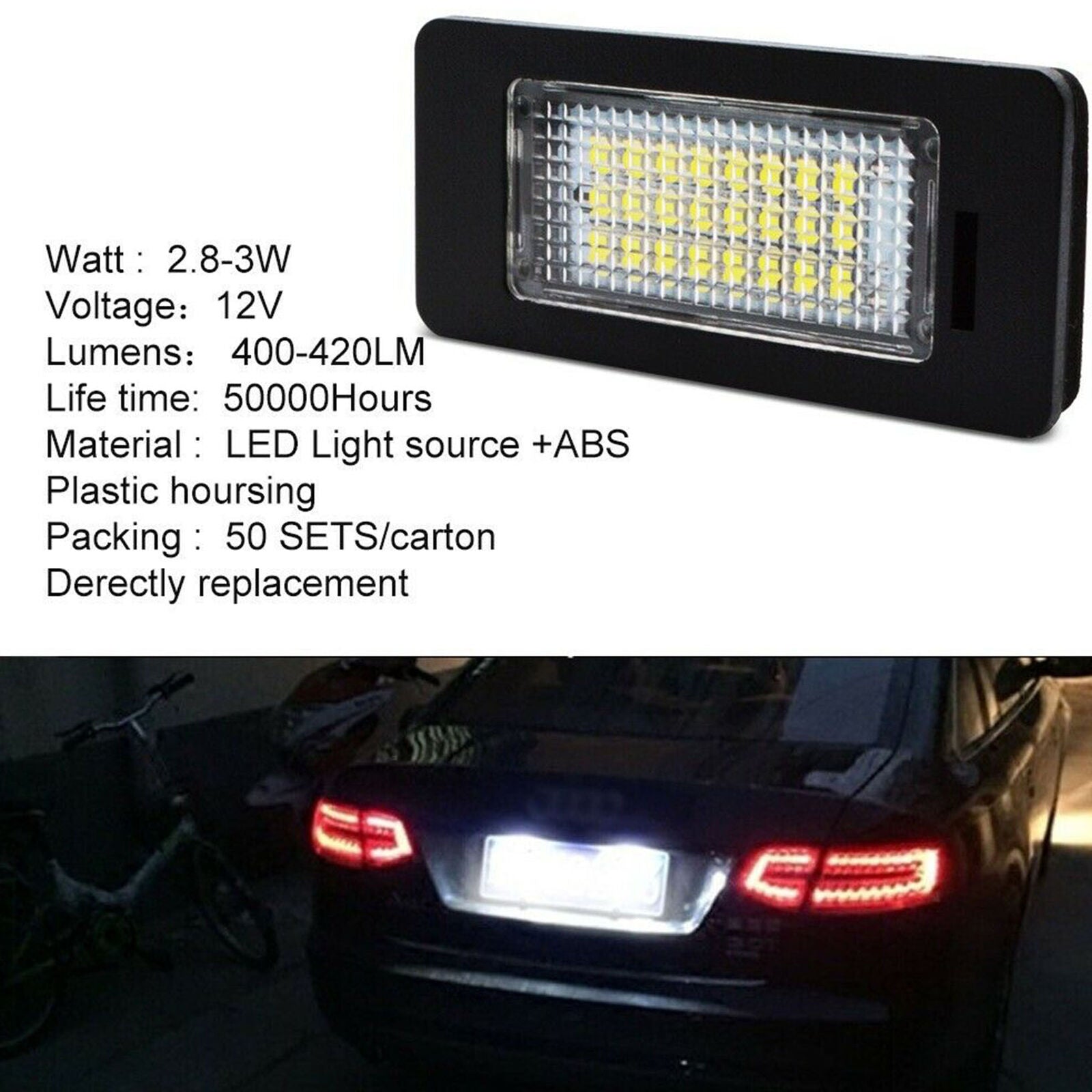 2x LED License Plate Light Lamps Error Free For Audi A4 B8 A5 S5 A7 A6 TT Q5 RS5