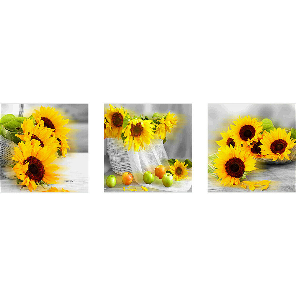 3pcs Sunflower 5D DIY Full Round Drill Diamond Painting Wall Art Picture  @
