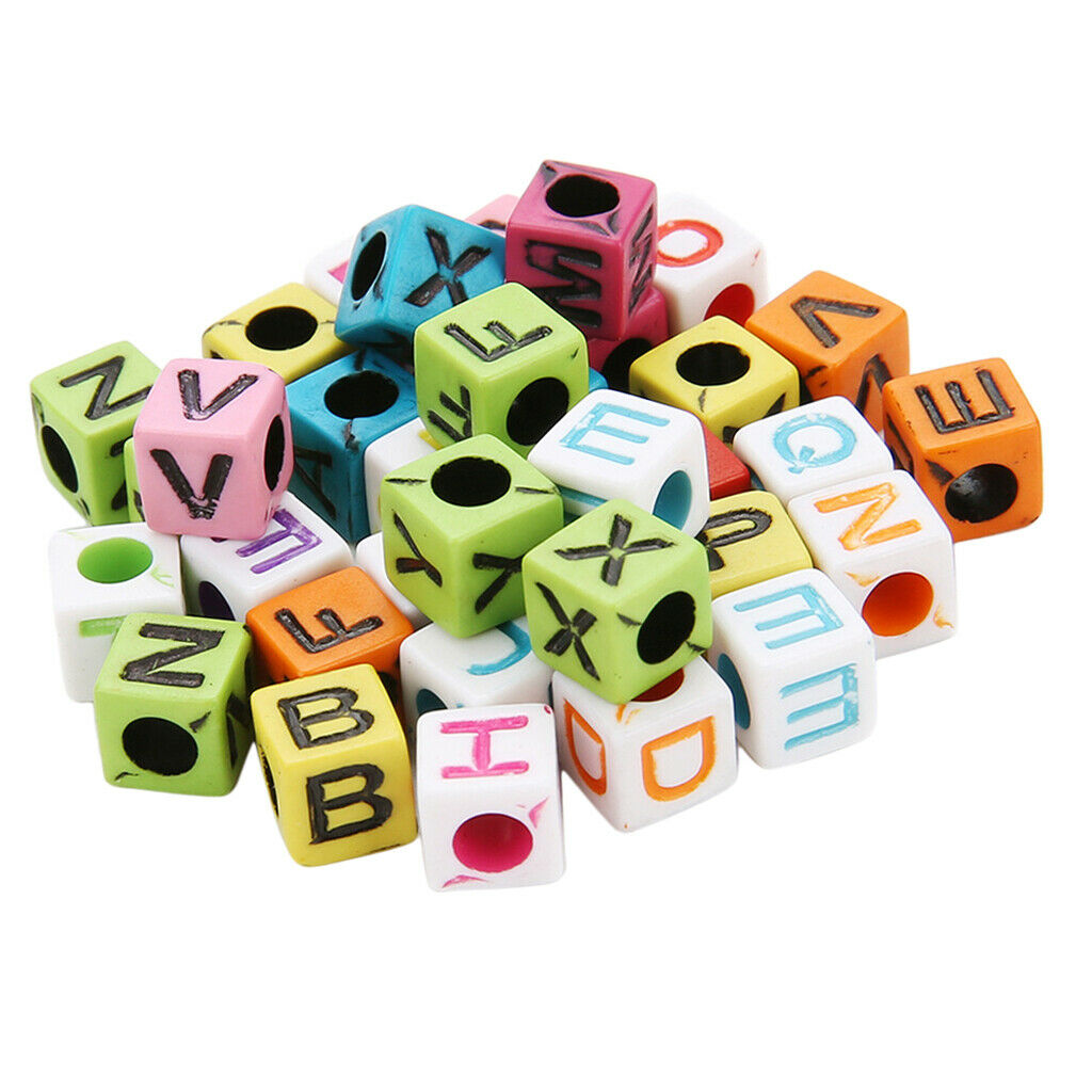 200 Pieces 6mm Acrylic Multi Color Cubic Letter Beads Alphabet Beads with