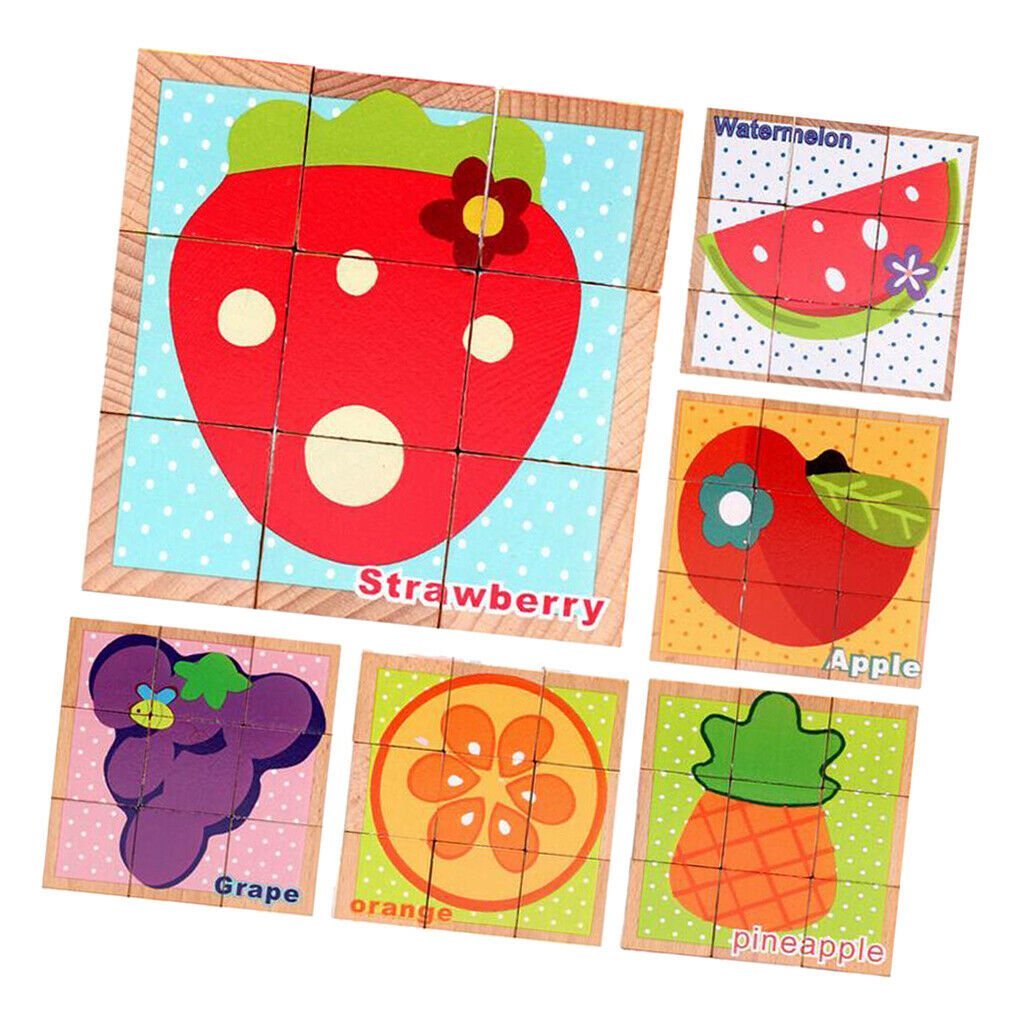 Wooden Fruits Blocks Puzzles for Kids Baby Toddlers Blocks Learning Educational