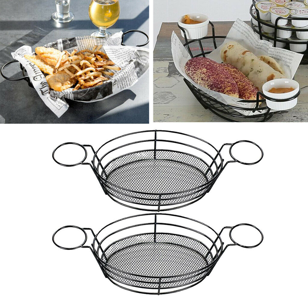 2x Stainless Steel Fries Fries Aperitif Service Basket Sauce Holder