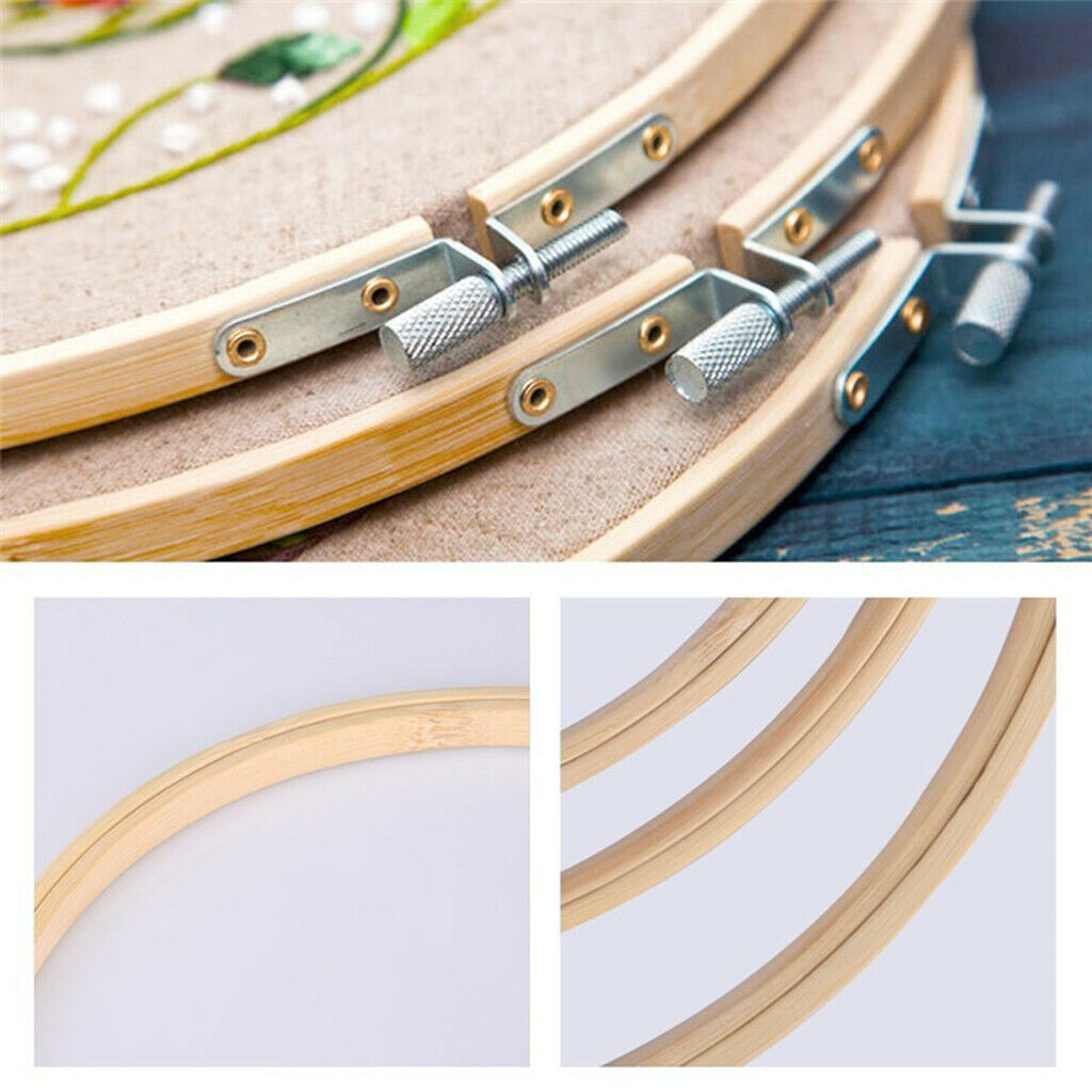 5 Sizes Bamboo Embroidery Hoop Frame Ring (Screw Adjust) Embroidery Sewing Tool