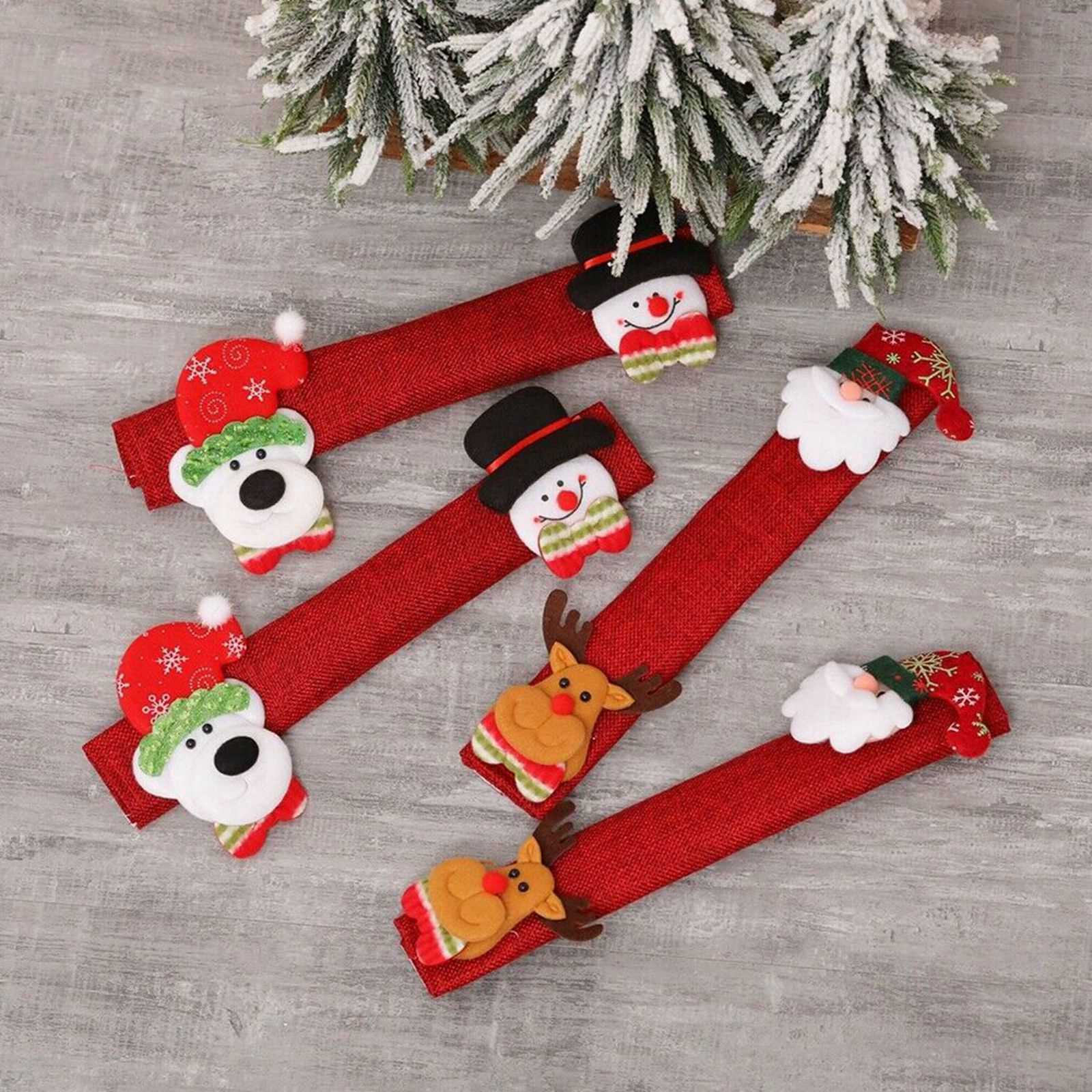 4PC Santa Claus Snowman Christmas Refrigerator Oven Door Handle Cover Xmas Decor