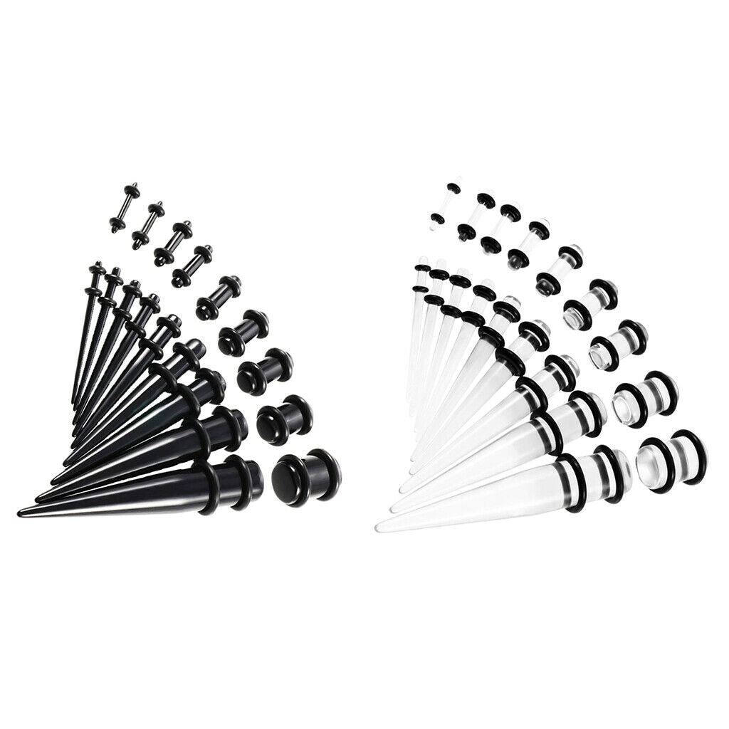 36Pcs Lot Ear Gauges Stretching Kit Plugs Tunnel Taper 14G-00G Expanders Set