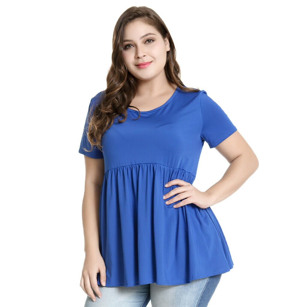 Women's Round Neck Short Sleeve T-shirt Tunic Summer Tops Short Sleeve Size