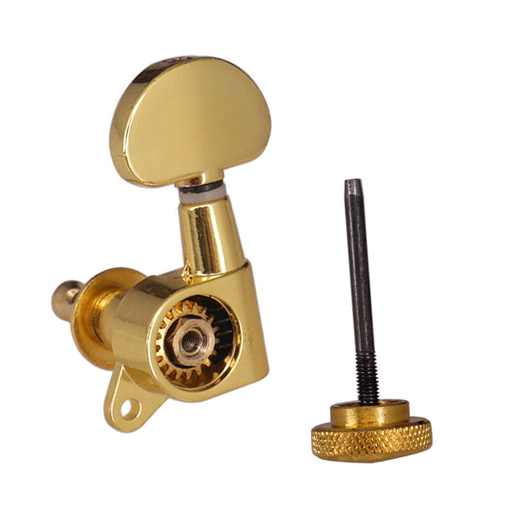 Lock Gear Folk Guitar String Key Button Tuning Pegs Machine Heads 3 Left + 3