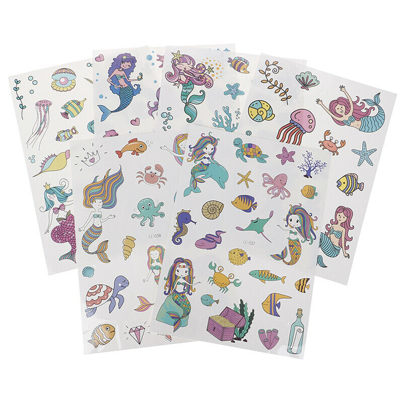 2Sheets Cartoon Kids Tattoo Stickers Mermaid Temporary Tattoo Party SuppliesL Qx
