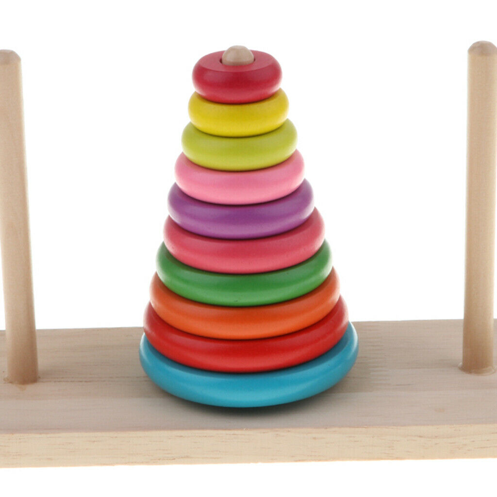 Rainbow Wooden Collection Creative Tower of Hanoi, Wooden Colorful Ten Rings