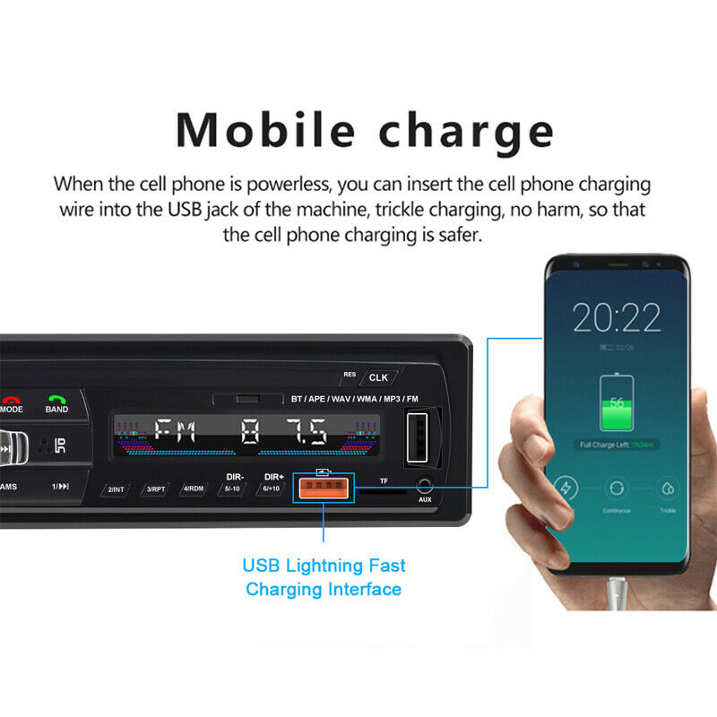 Car 1 Din Mp3 Bluetooth Hands-Free Radio USB Lossless Music Player 4 Channel