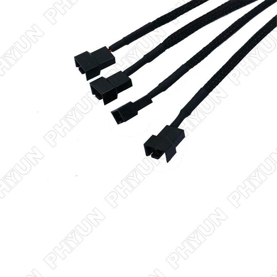 5Pcs 15-Pin Male SATA Connector to 4 Fan Sleeved PC Case Fan Power Adapter Cable