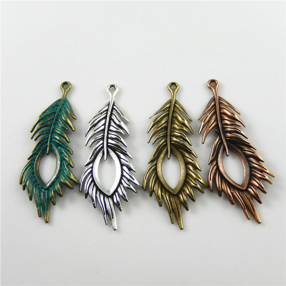 Multi-colors Zinc Alloy Jewelry Charms Peacock Feather Crafts Pendants 8pcs/lot