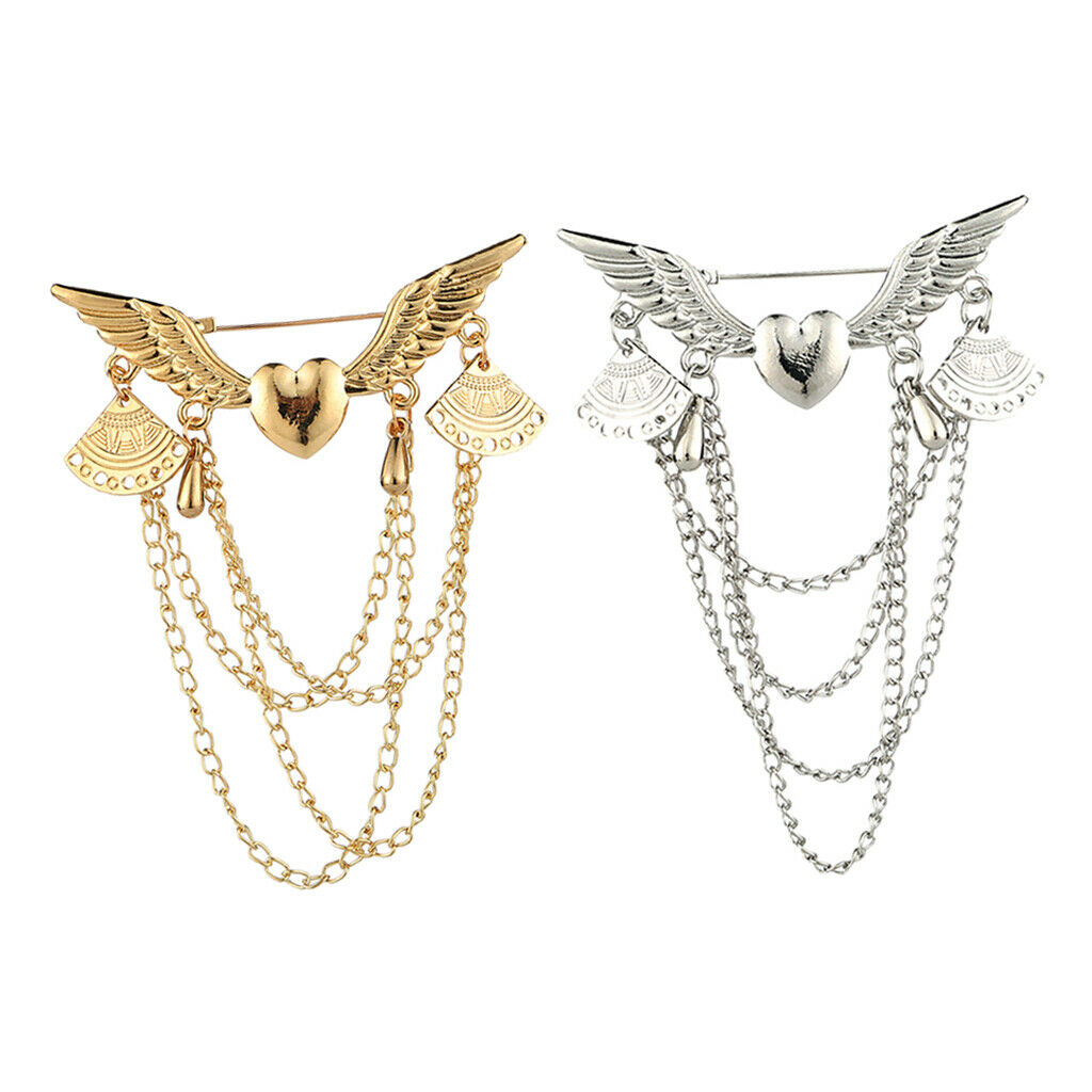 2x Brooch Badge Pins Angel Wings Rhinestone for Men Suit Collar Party Dress