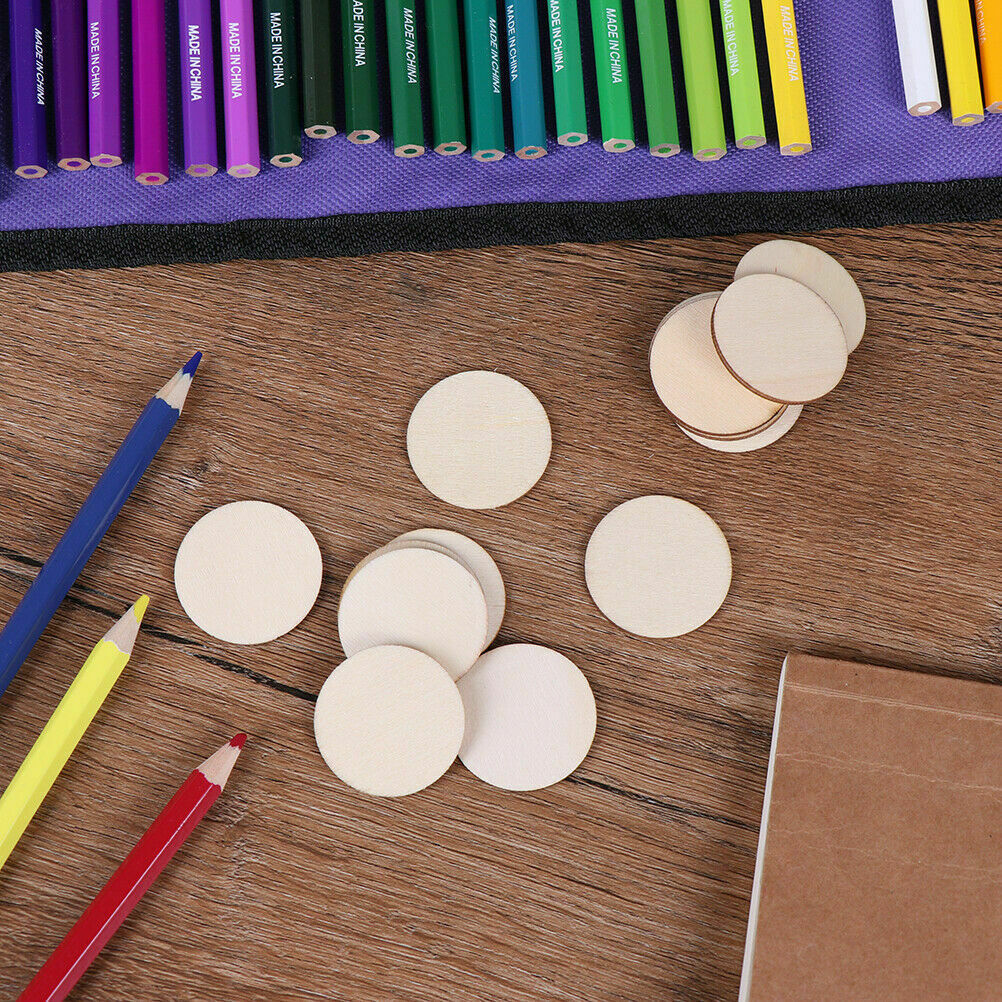 100pcs DIY Natural Blank Wood Pieces Slice Round Unfinished Crafts Wooden Di TL