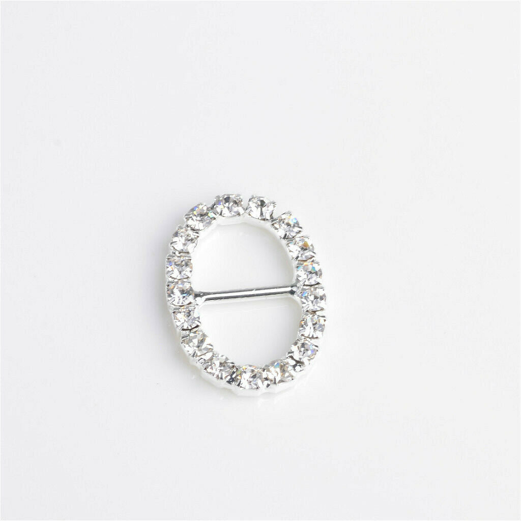 10 Pieces Oval Shape Alloy Crystal Buckle Ribbon Slider for Wedding Invitation