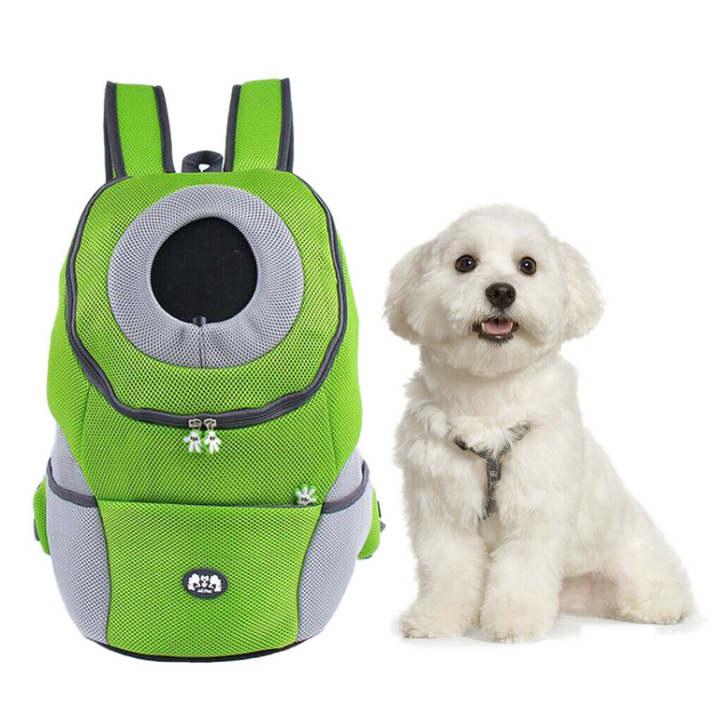 Pet Dog Backpack Carrier Travel Note Bag Front Net Double Shoulder Green