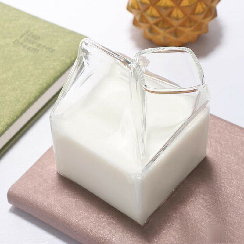 1Pc 300ML Half Pint Milk Carton Style Creative Mini Creamer Jug Glass Milk M TL
