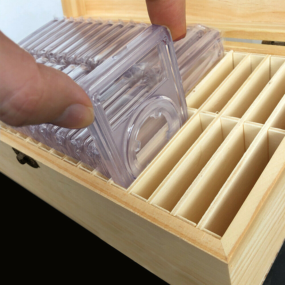 Wood Storage Empty Box Container for Rating Coin Capsules Holder Collectibles