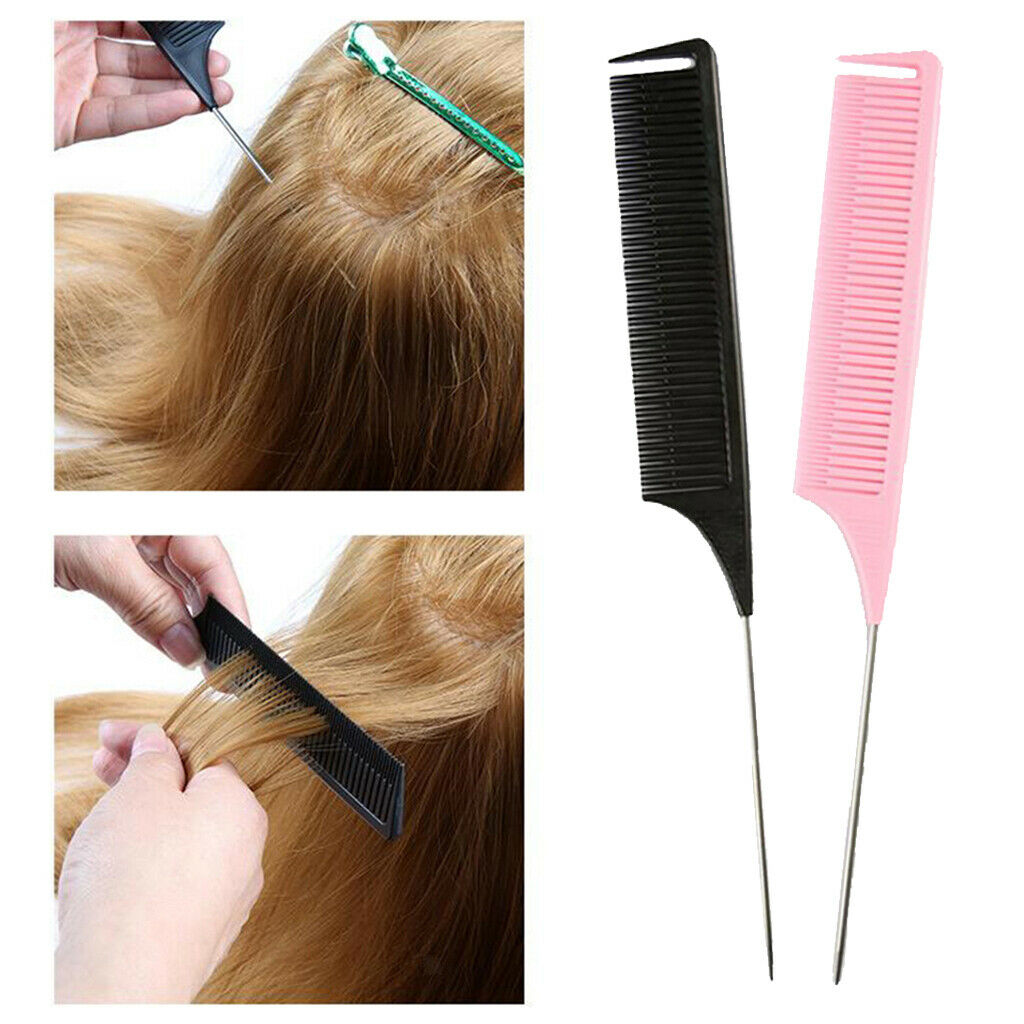 2x Fine Weaving Highlighting Foiling Hair Combs Salon Hair Coloring Pin Tail