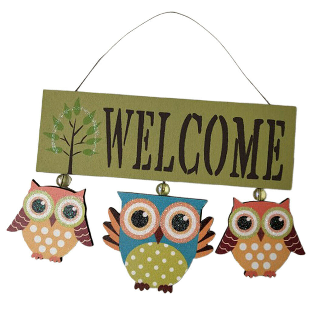 2pcs/set Wood Owl Welcome Signs Hanging Plaque Notice for Home Garden Bar
