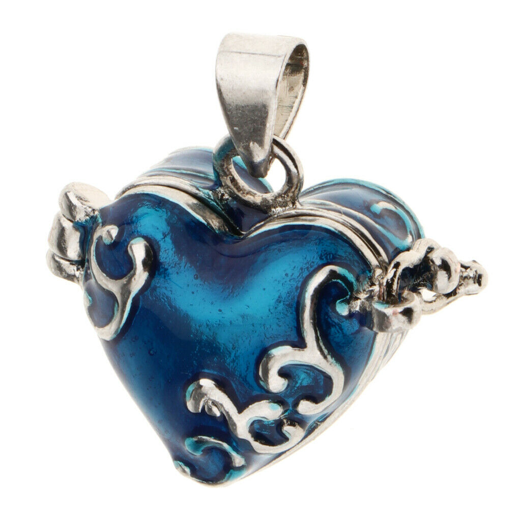 2pcs Heart Enamel Openable Cremation Keepsake Urn Pendant Fit Necklace Blue