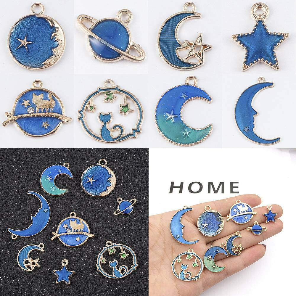 8Pc/Set Enamel Moon Star Planet Charms Pendant Jewelry Findings DIY Craft Making