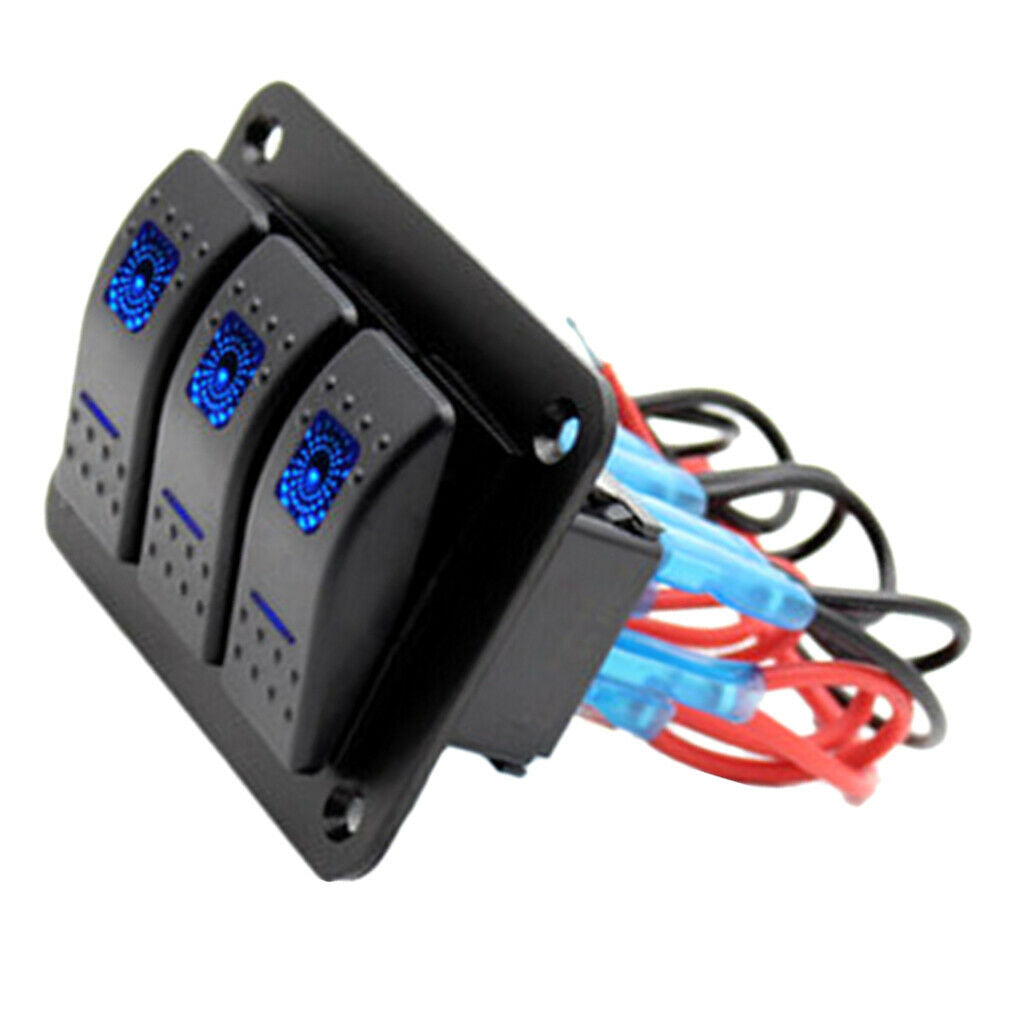 Switch 3 Button Panel Light Blue LED Boat Caravan