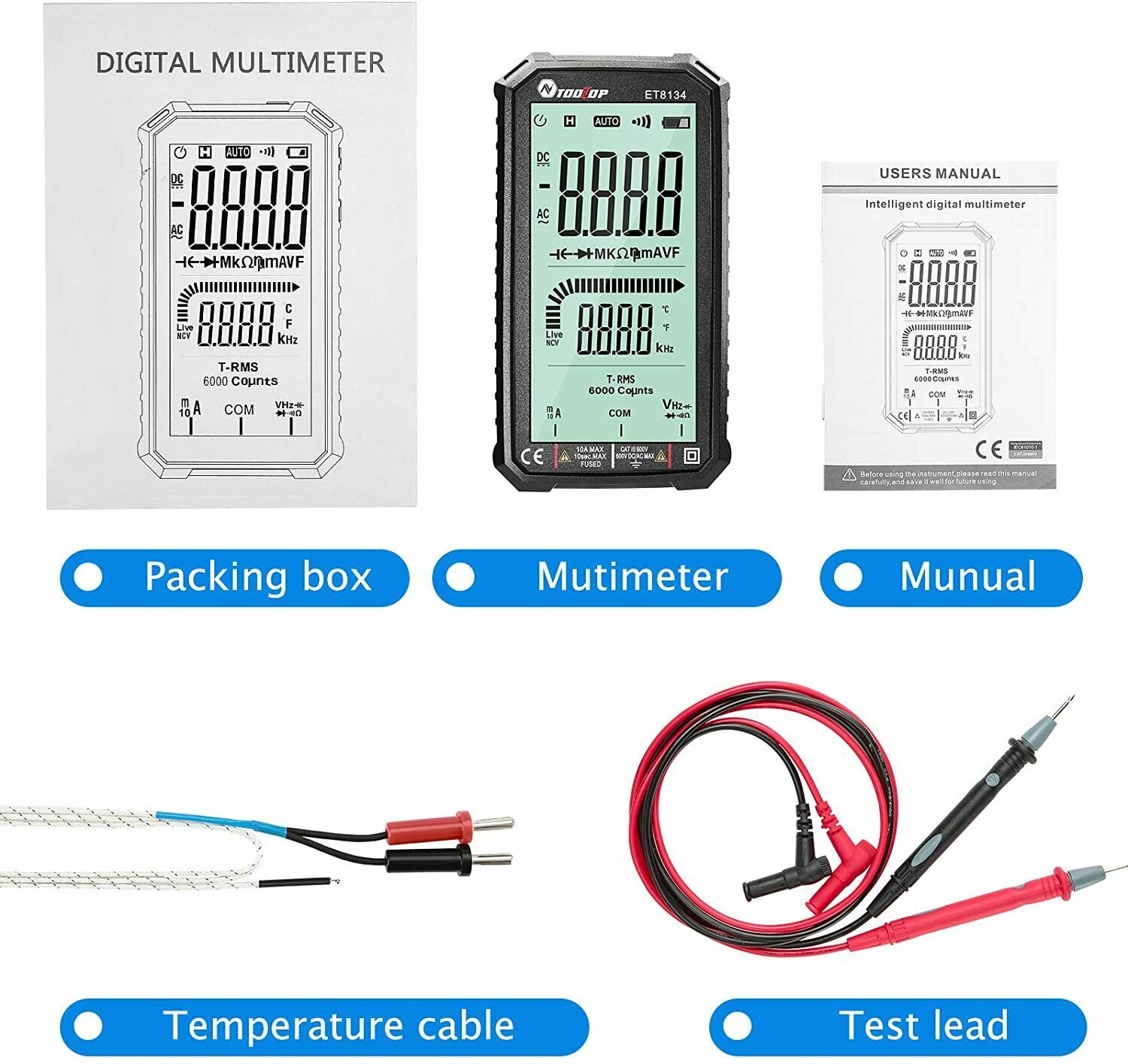 4.7In Ac and Dc Voltage and Current Capacitance Measuring Multimeter Et8134