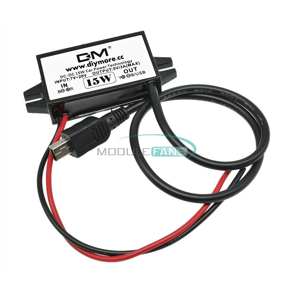 12V To 5V 3A 15W Voltage Regulator with Mini 5 Pin USB Cable UN3F Car Charger