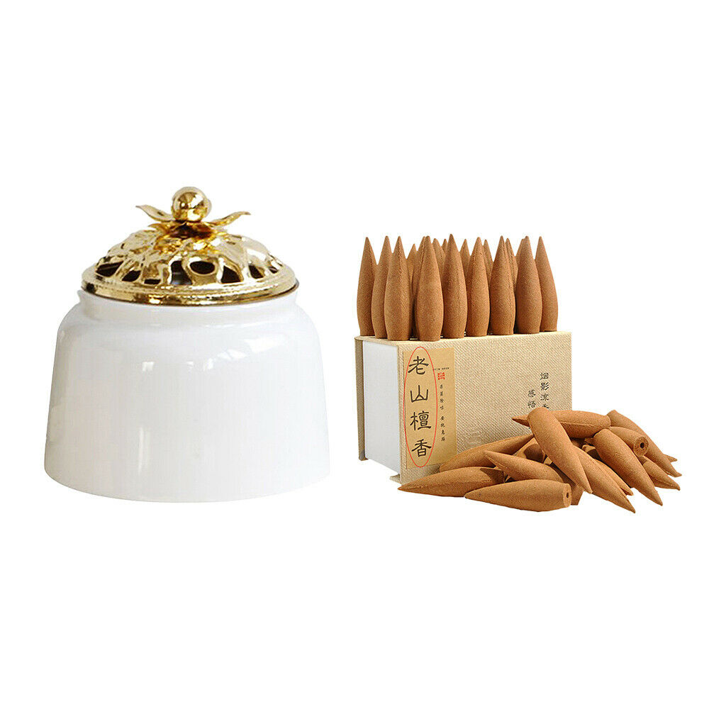 Ceramic Incense Burner(White) w/ Incense Cone(25pcs) Home Fragrance Decor