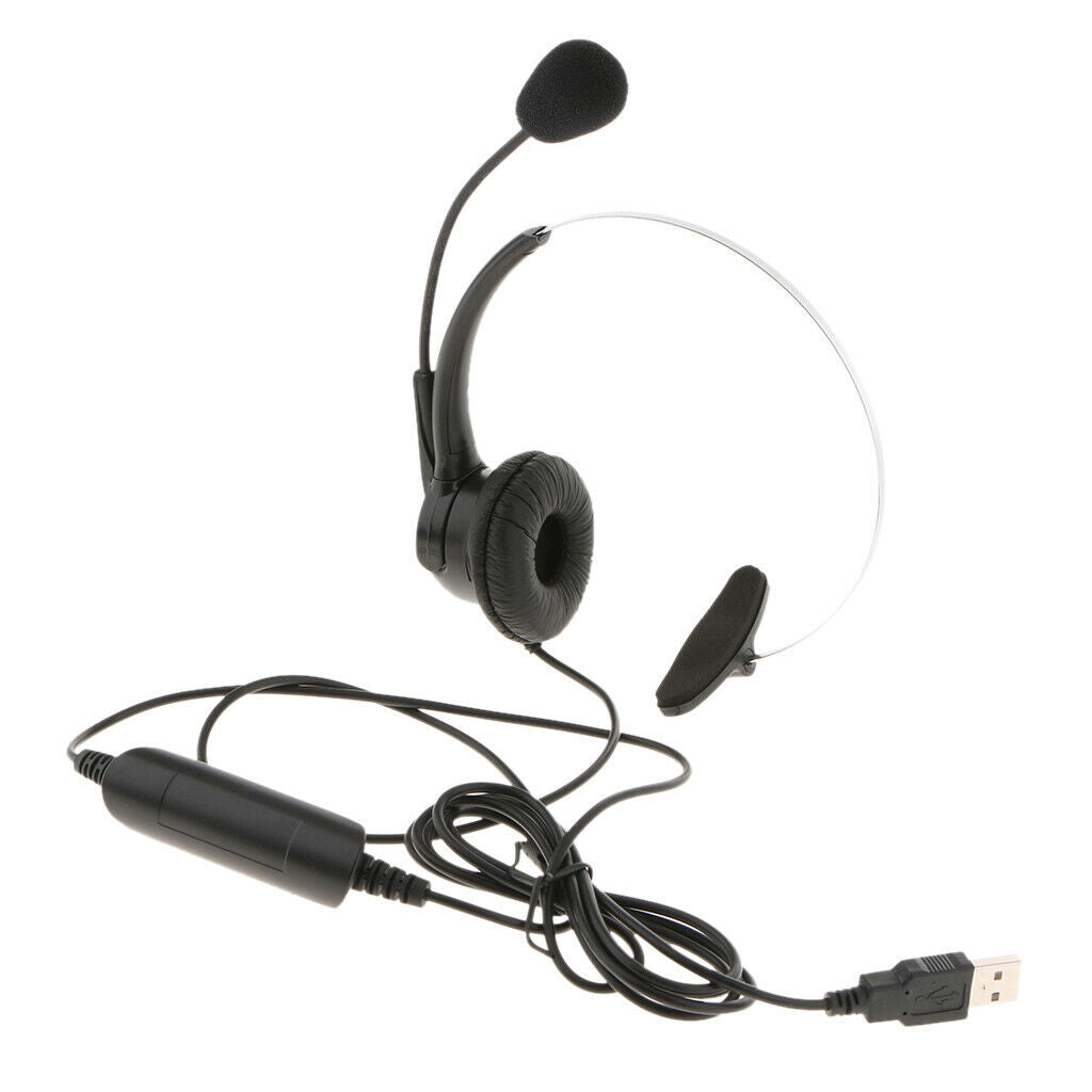 Call Center Monaural USB Headset with Mic Volume Control for Computer PC