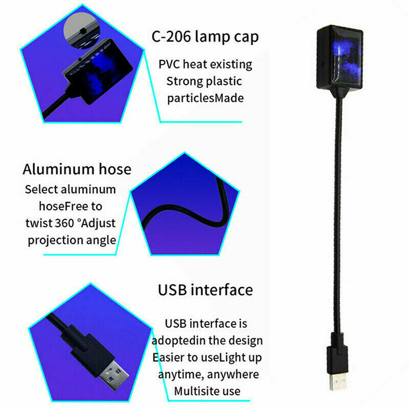USB CAR Interior Atmosphere Starry Sky Lamp Ambient Star Light LED Projector