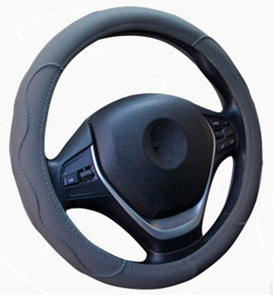 38cm Black PU Leather Car Steering Wheel Cover Skid-proof Fashion Sport Design