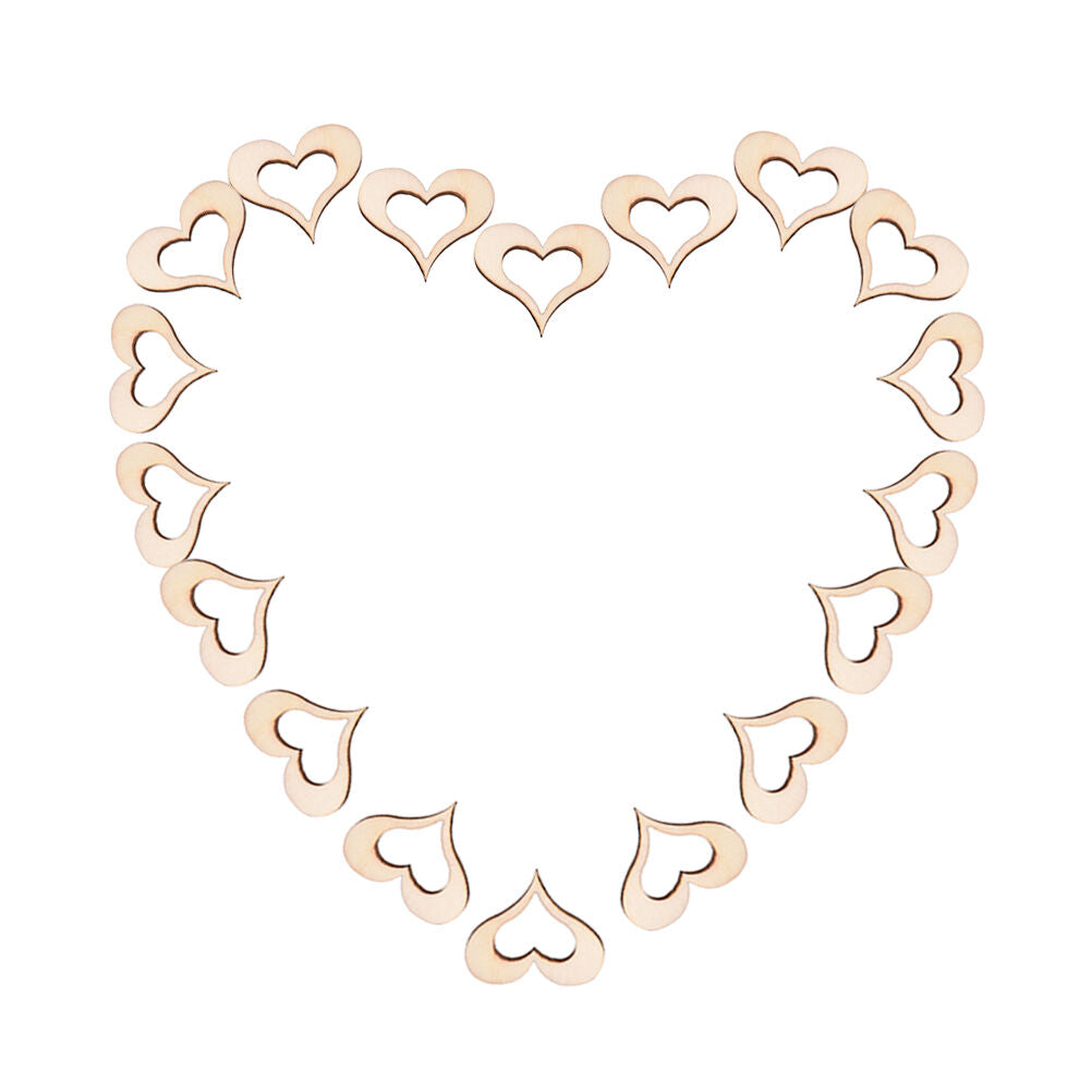 50 3cm Wooden Mini Hollow Love Heart Wood Cutout Wedding Craft Embellishment WB