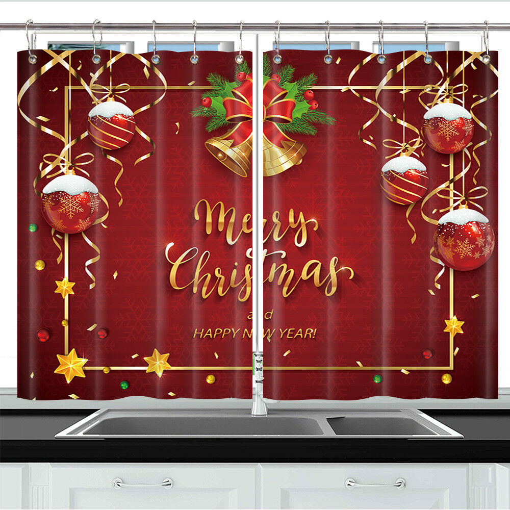 Christmas Bell Window Curtain Treatments Kitchen Curtains 2 Panels, 55X39"