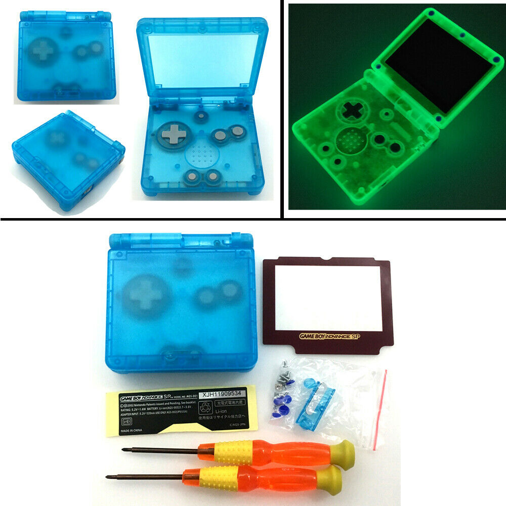 Luminous Clear blue Housing Shell Cover Red Lens For Game Boy Advance SP GBA SP