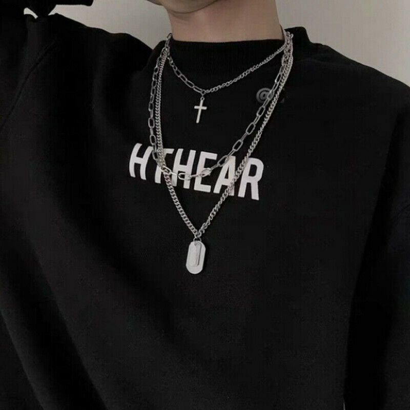 Cross Pendant  Metal  Long Chain Punk Necklace Fashion Women men Jewelry Gift SJ