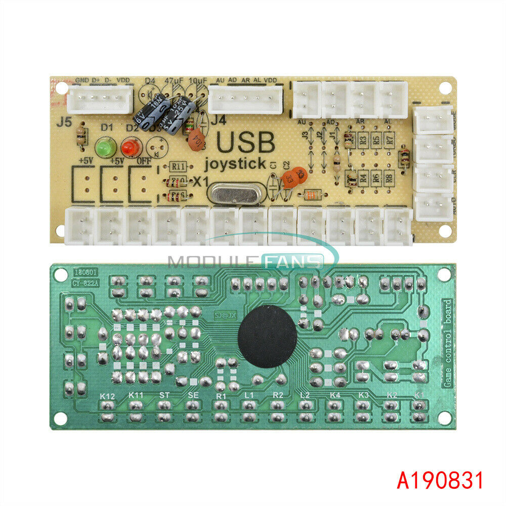 Zero Delay LED Arcade MAME Encoder USB To PC 5Pin Joystick PCB Board+Cables