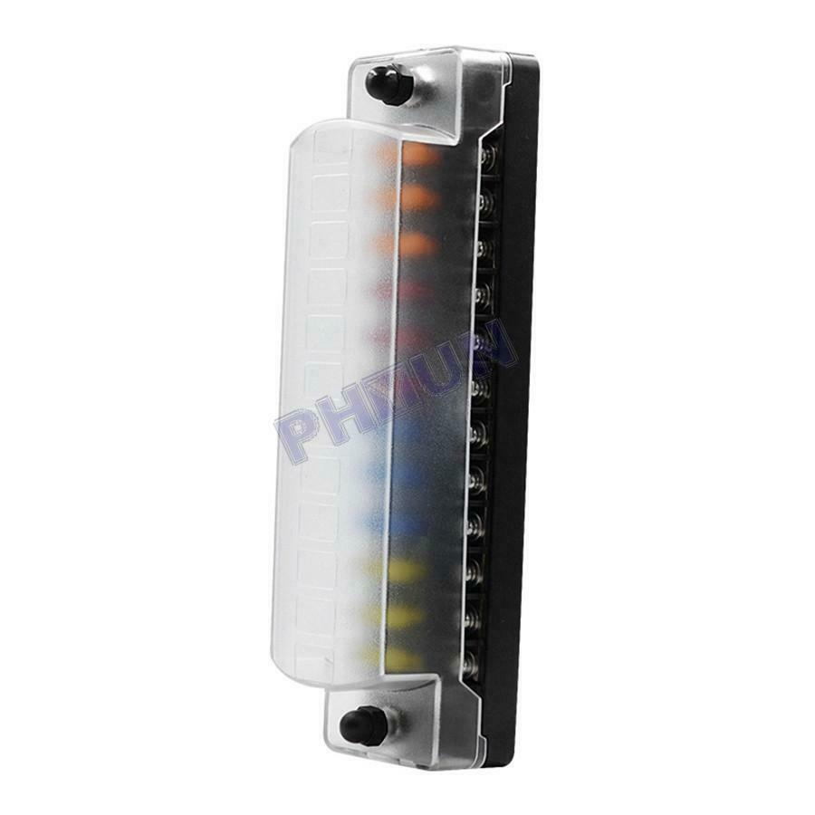 12-Way Fuse Box Circuit Blade Terminal Block Holder For Car Truck  Marine Boat