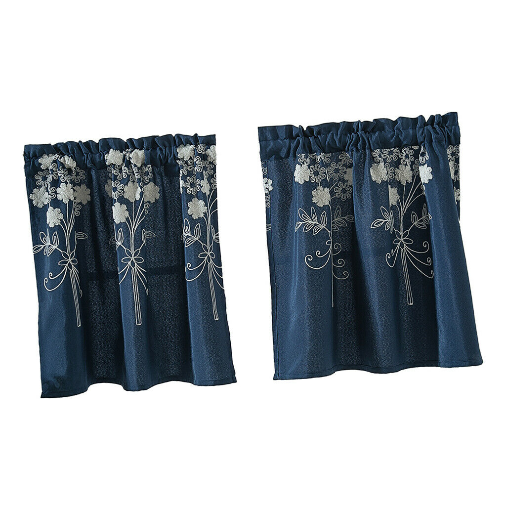 2Piece 74x61cm Floral Blackout Half Short Curtains Panels Rod Pocket Semi-Sheer