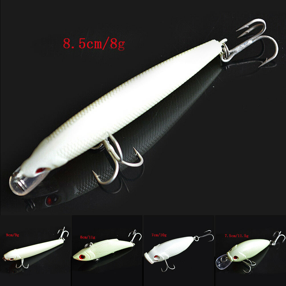 Fishing Lure Bait Kit Luminous VIBper Crank Minnow Pencil Glow Lures 5X L JB BU