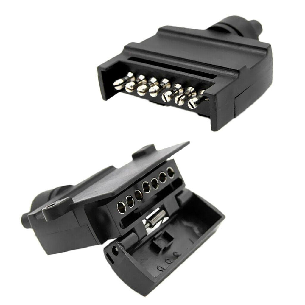 Pair of 7 Pin Flat Trailer Connectors + Male Female Plug for Caravan