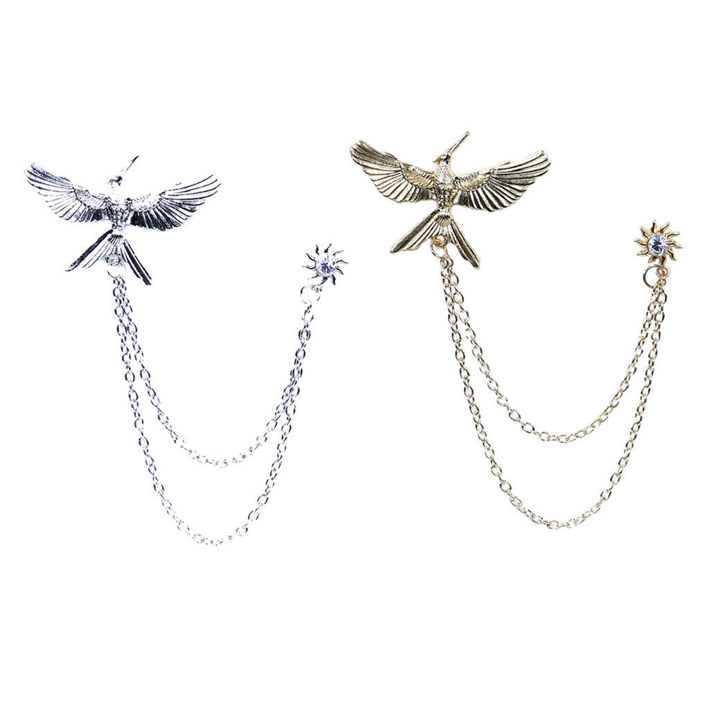 2 Pieces Tassel Chain Brooch Flying Eagle Women Men's Tassel Brooch Corsage