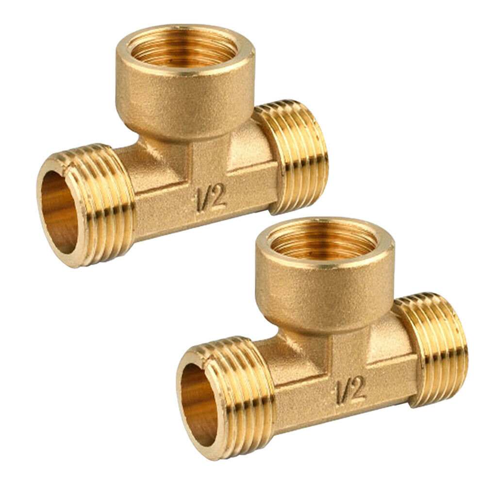 2 Pcs Thickened Anti-Burst Brass Tee Fitting Pipeline Connector Male Female Male