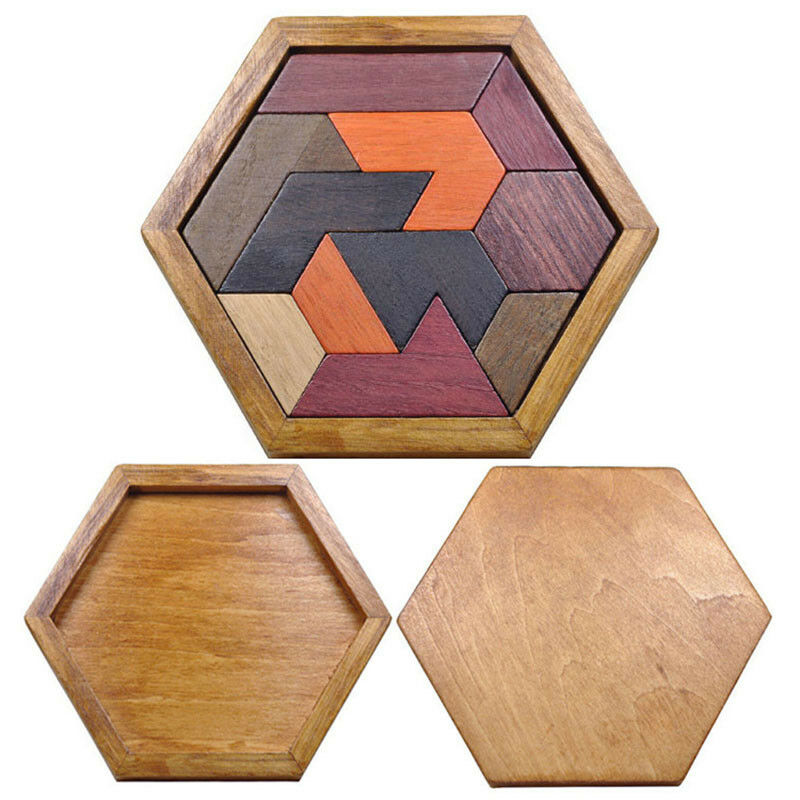 Wooden IQ Game Jigsaw Intelligent Tangram Brain Teaser Puzzle Baby Kid Toys