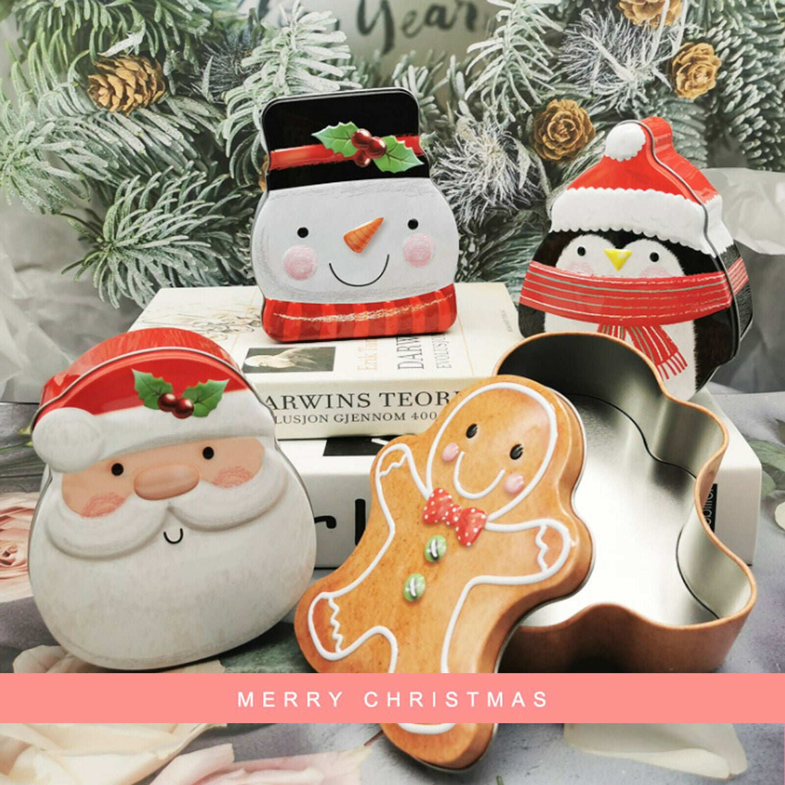 4 Pcs Cookie Tins for Holiday Treats Chocolate Candy Biscuit Container Packaging